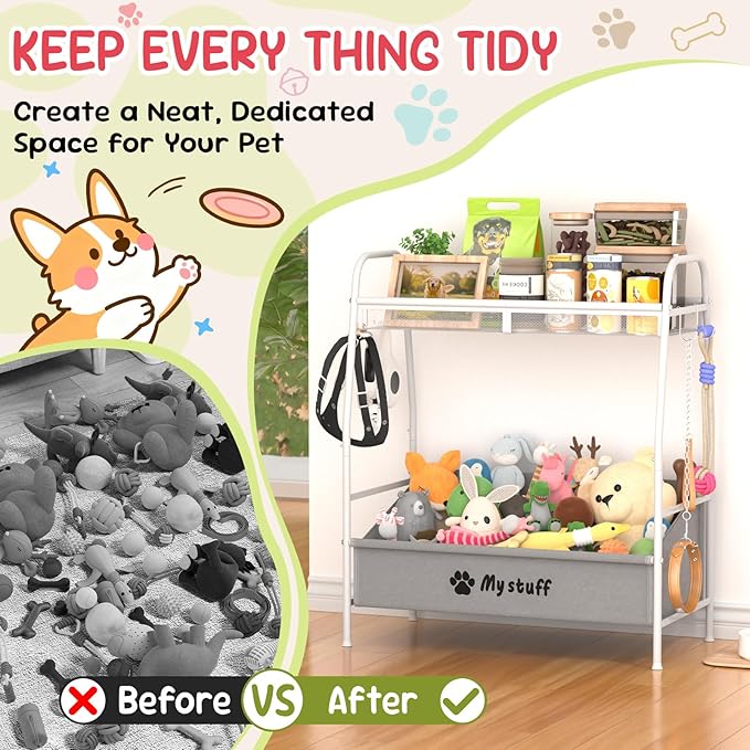 Large Dog Toy basket, Toy Box for Dogs, Pet Toys Bin Dog Metal Wire Basket for Toys, Food Storage, Storage Organizer Chest Storage, Toy Box for Living Room Area (White)