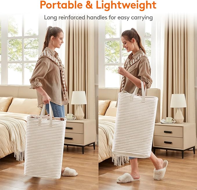 Lifewit 2 Pack Laundry Hamper Large Collapsible Laundry Baskets, Freestanding Waterproof Clothes Hamper with Easy Carry Handles in Laundry Room Bedroom Bathroom College Dorm, Beige, 2 x 80L