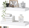 QEEIG Bathroom Floating Shelves for Wall - 15.7" Wall Mounted Shelf Over Toilet Farmhouse Home Decor Display Bookshelf Small 15.7 x 6.7 inch Set of 2, White (008-40W)