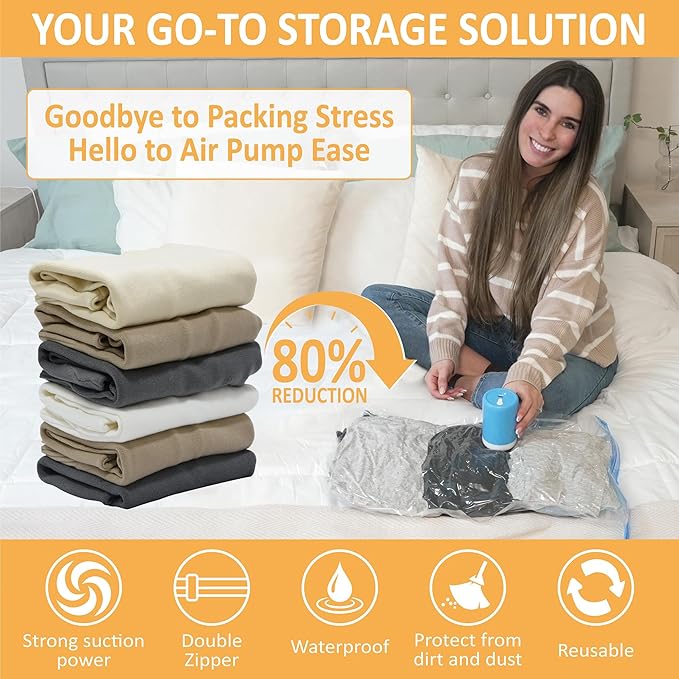 Cozy Essential 22 Pack Vacuum Storage Bags with Portable Rechargeable Wireless Electric Pump, Vacuum Seal Space Saver Bags for Clothing, Pillows, Blanket, Bedding, Comforter