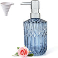 Clear Glass Soap Dispenser with Silver Rust Proof Pump, Refillable Thick Glass Kitchen Soap Dispenser, Lotion Dispenser Bathroom for Hands Soap, Dish Soap, Body Wash (Blue
