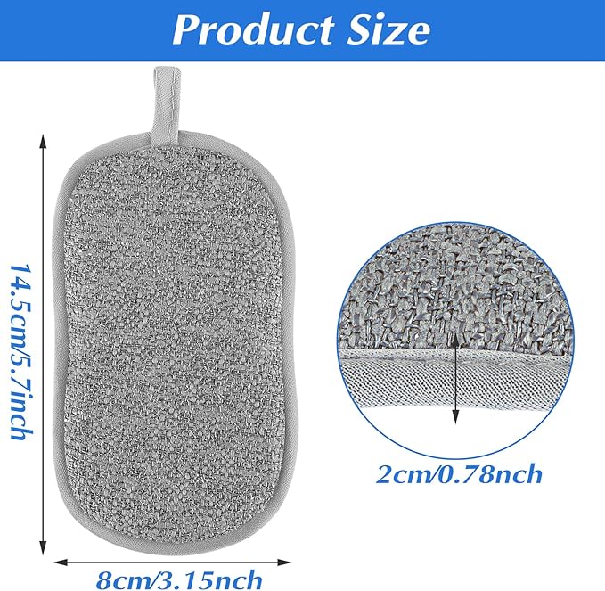 6 Pack Multipurpose Dish Scrubber Sponges, Non Scratch Sponge Microfiber Side for Dish Rough Side for Non Stick Cookware Reusable Sponge Scrub Sponge Dishcloth for Sink Pan Pot Countertop(Grey)