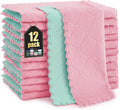 Homaxy 12 Pack Kitchen Cloths Dish Towels (10" x 10", Dark Green & Pink), Super Soft and Absorbent Dish Cloths, Coral Velvet Microfiber Cleaning Cloth, Nonstick Oil Fast Dry Dishcloths
