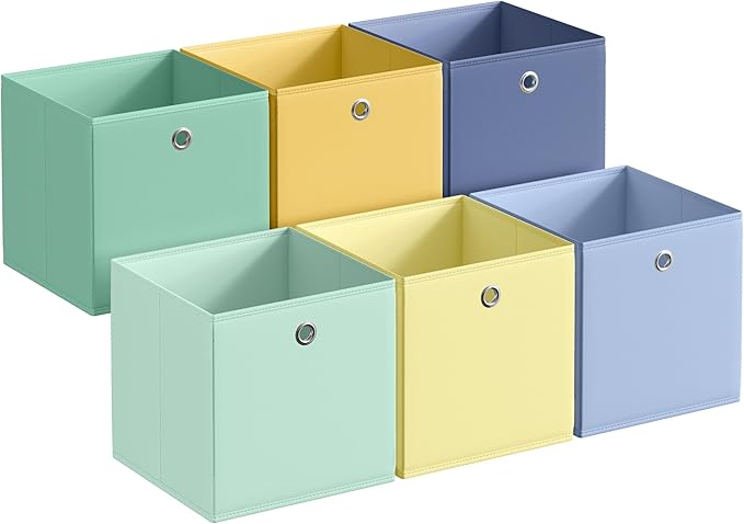 SONGMICS Storage Cubes, Set of 6 Odorless Foldable Storage Boxes, 13 x 13 x 13 Inches, Closet Organizers for Shelf, Rainbow Storage Bins, Colorful Fabric Bins for Bedroom, Living Room URFB233XA08
