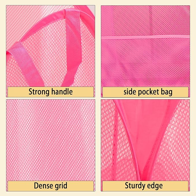 Collapsible Mesh Laundry Basket，Pop Up Laundry Hamper-Easy Storage, Ideal for Home and Travel Use (2 rose)