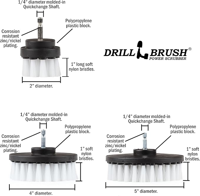 Car Accessories - Drill Brush Attachment for Washing, Wheels, Mats, Detailing - Carpet and Upholstery Cleaner - Boat and Kayak Hull Accessories - Glass and Fiberglass Cleaner
