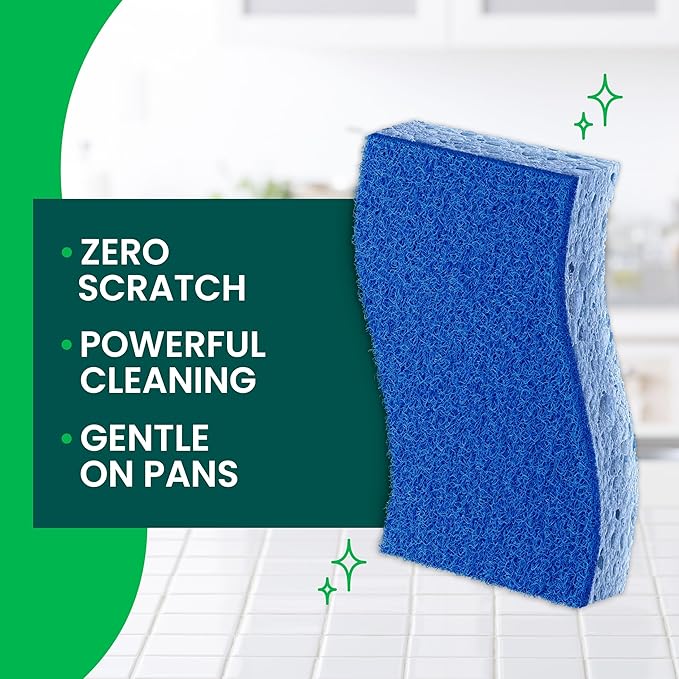 Scotch-Brite Zero Scratch Scrub Sponge, 6 Kitchen Sponges for Cleaning Around the Home, Bathroom & More, Scratch-free Dish Scrubber, Multi-surface Safe, Best for Nonstick Pots and Pans