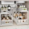 2 Pack 18.5IN-Depth Under Sink Organizer With Next-Gen Ball-Bearing Slides,2-Tier Precision Mesh Pull Out Cabinet Storage for Bathroom&Kitchen,Height Adjustable Drawers Shelf,Anti-rust-White