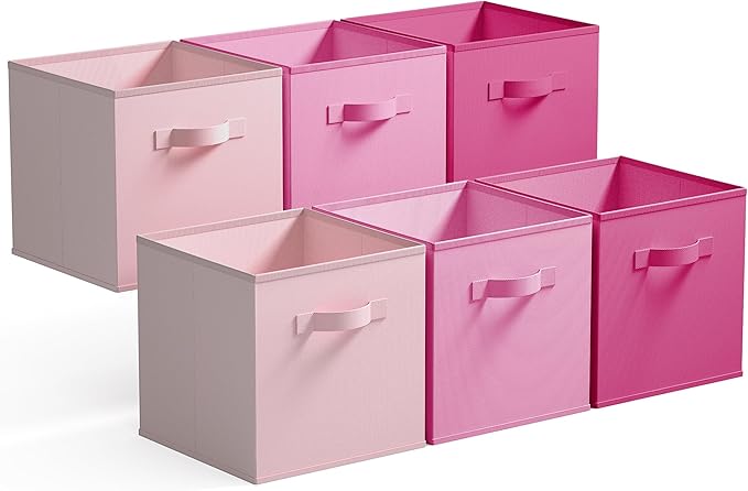 GRANNY SAYS 11 Inch Cube Storage Bins, Cube Storage Organizer, Fabric Collapsible Storage Bins with Handle, Storage Cubes for Shelves, Closet, Pink Gradient, 6-Pack