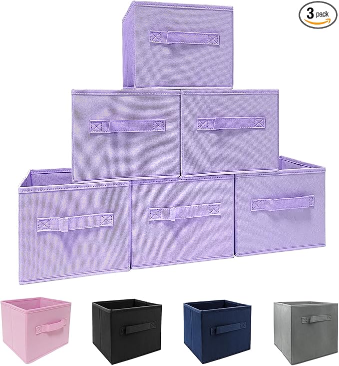 purple storage bins [6 Pack] 9.0"x7.5"x7.5",Mini Storage Box Fabirc Foldable Closet Toy Organizer Collapsible Cloth
