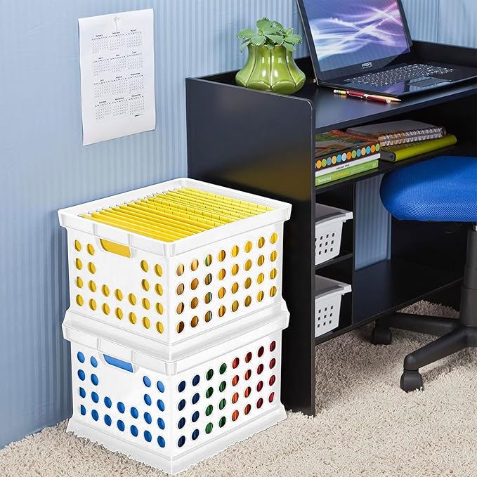 Sterilite Stackable Plastic Storage Crate Bin Organizer File Box with Handles for Home, Office, Dorm, Garage, or Utility Organization, White, 12-Pack