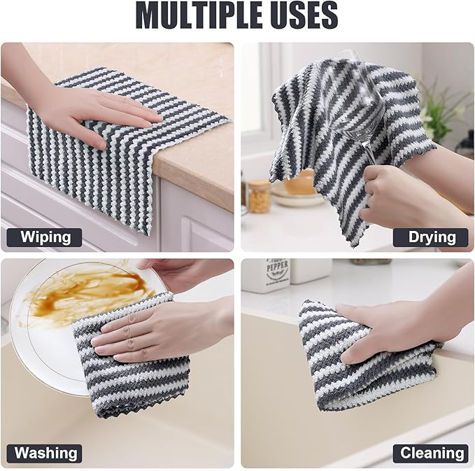 Homaxy 18 Pack Kitchen Dish Cloths, Ultra Soft and Absorbent Dish Towels, Reusable Fast Drying Microfiber Cleaning Cloth, Coral Velvet Wave Design No-lint, 10 x 10 inches, Dark Grey