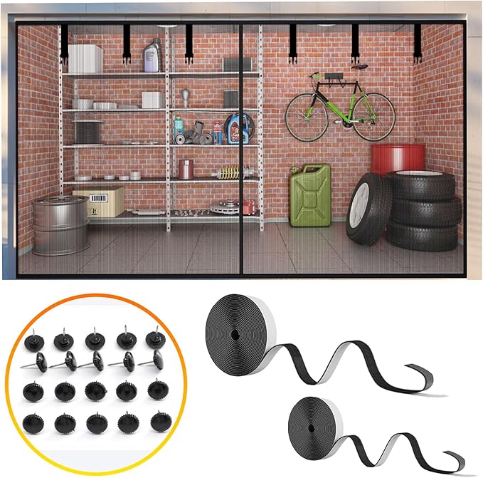 Garage Door Screen 1 Car 10x7FT Garage Screen Door，Upgraded PET Mesh with Retractable Magnetic Screen Garage and Heavy Duty Bottom for Easy Assembly and Pass, Hands-Free Screen Door