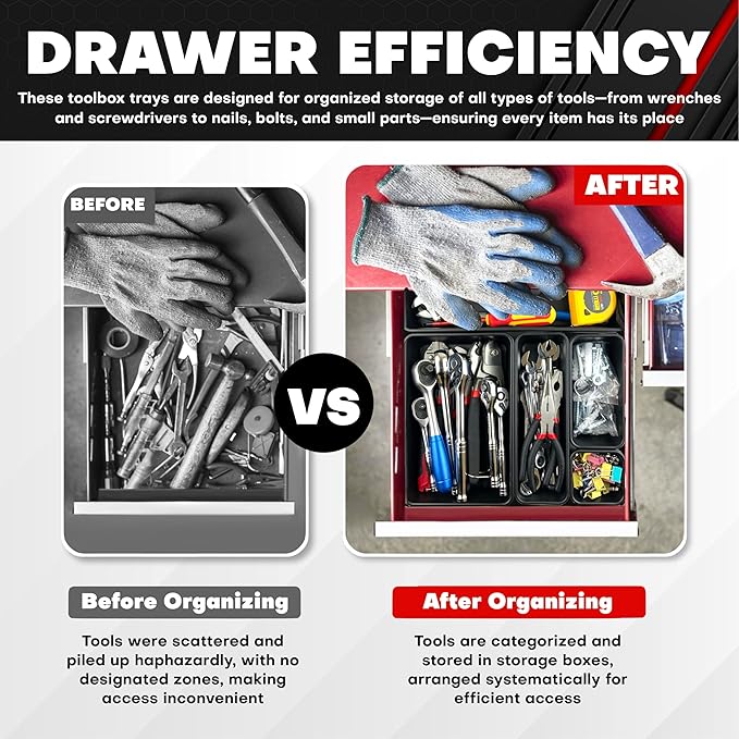 C&T 69-Pieces Tool Box Organizer Tray Divider Set, Tool Drawer Tray Divider, Large Plastic Interlocking Organizer (Includes 5 Sizes) for Drawer Organization, Workbench and Storage