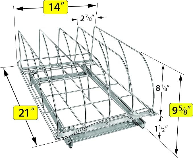 LYNK PROFESSIONAL® Pull Out Cutting Board, Baking Pan, and Cookie Sheet Organizer for Cabinet - Lifetime Ltd. Warranty - Slide Out Kitchen Cabinet Organizers – 14” x 21” Deep – Pull Out Drawer, Chrome