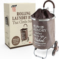 dbest products Stair Climber Laundry Trolley Dolly, Brown Laundry Bag Hamper Basket cart with wheels sorter