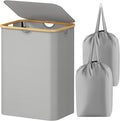 Lifewit 150L Laundry Basket with Lid, Clothes Hampers for Laundry with Bamboo Handles and 2 Removable Laundry Bags, Large Foldable Laundry Hamper for Bedroom, Bathroom, Dorm, Laundry Room, Sliver Gray