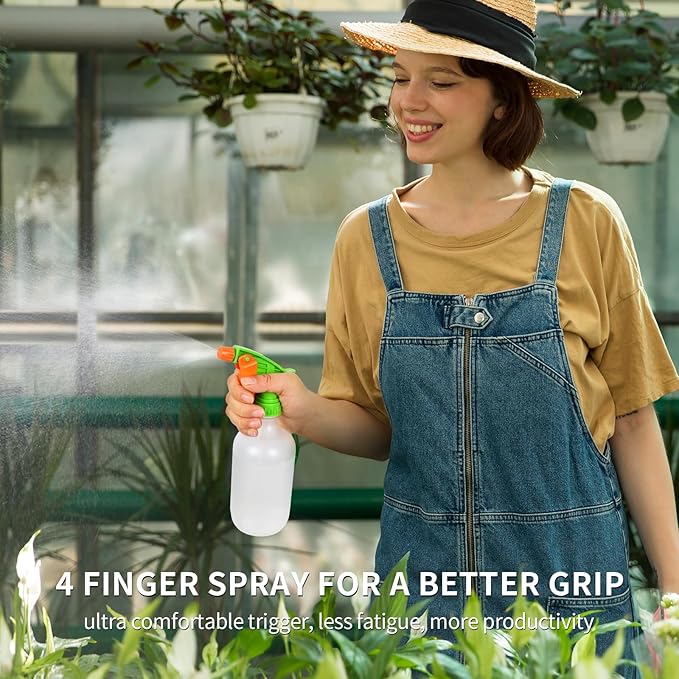 Cleaning Spray Bottles for Plants Misters Inside, 2 Pack 16.9 oz Squirt, Water Spray Bottle Mist Sprayer, No Leak Hair Mister Empty with Adjustable Nozzle (White Orange)