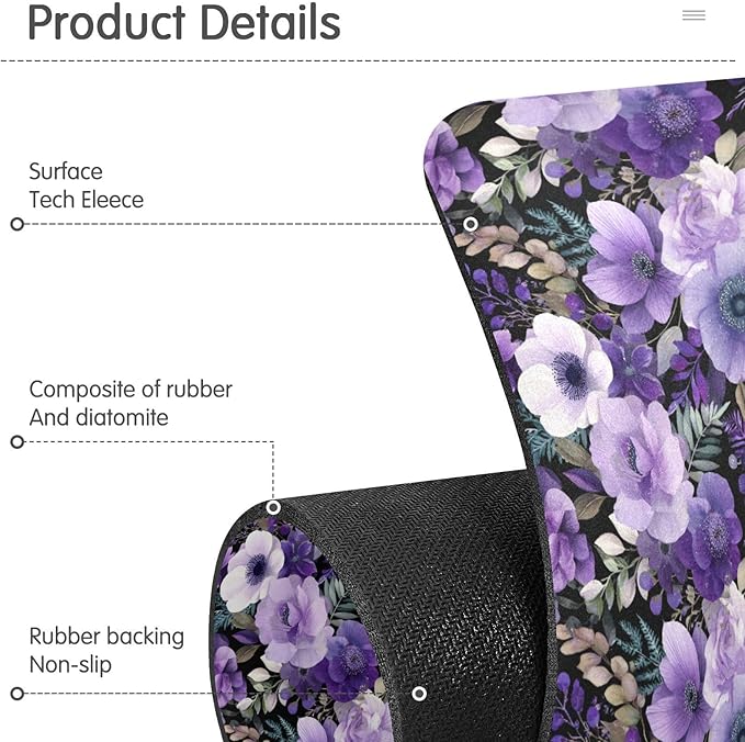 Purple Black Lotus Flower Kitchen Sink Splash Guard Sink Faucet Mat Faucet Handle Drip Catcher Drain Mats for Kitchen Bathroom Countertop Absorbent Dish Drying Pad 2Pack 30x5.4IN