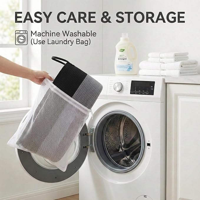 65L Extra Large Blanket Basket for Living Room - Woven Cotton Rope Laundry Hamper with Reinforced Handles - Storage Bin for Pillows, Comforters & Toys - Machine Washable,Black&Grey