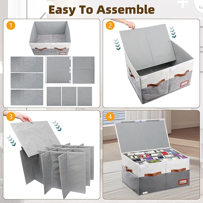 Shoe Organizer for Closet, Foldable Shoe Storage Bins with Lid & Adjustable Dividers, Fabric Shoe Box Storage Containers with Four Reinforced Handles, Fits 20 Pairs, 1 Pack, Grey