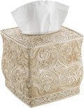 Creative Scents Victoria Tissue Box Cover Square – Beige Tissue Holder for Bathroom - Decorative Tissue Box Holder with Durable Bottom Slider - Boho Bathroom Decor