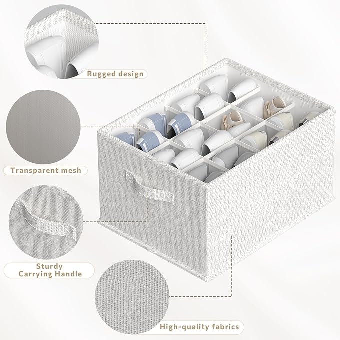 FHSQX 2 Pack Shoe Organizer for Closet,Foldable Shoe Organizer,Fits up to 24 Pairs,Storage Containers With Bottom Support for Shoes (Whtie, 16.5 * 12.6 * 9.5in)