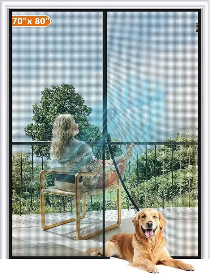 MAGZO Magnetic Screen Door Fit Door Size 70 x 80 Inch, Screen Size 72" x 81" Strong Magnets Mesh, Reinforced Fiberglass Net for Patio and Front Entrances, Gray