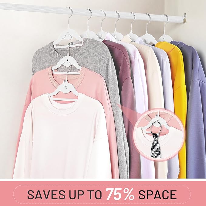 Velvet Stackable Hangers 30 Pack, STOPKLAS White Clothes Hangers Non Slip Felt Hangers with 360° Swivel Hook, Thin Hanger Space Saving, Heavy Duty Closet Hanger for Clothes, Coats, Suits, Dress, Pants