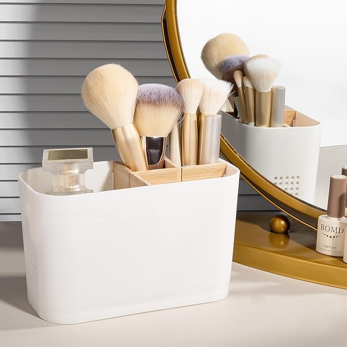 Toothbrush Holders for Bathrooms, Electric Tooth Brush Holder with Bamboo Dividers Kids Toothbrush and Toothpaste Organizer for Bathroom Countertop Accessories Storage, 4 Slots, White