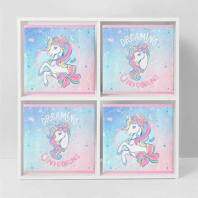 Idea Nuova JoJo Siwa Rainbow Bow Dreamy Unicorn Set of Two Spacious Collpasible Storage Cubes, 10"x10"