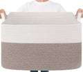 Goodpick 85L Large Woven Basket 23.6" x 15.7" x 13.8" Cotton Rope Storage Organizer for Blankets Dirty Clothes, Rectangle Toy Storage Basket for Nursery Home Decor, Brown