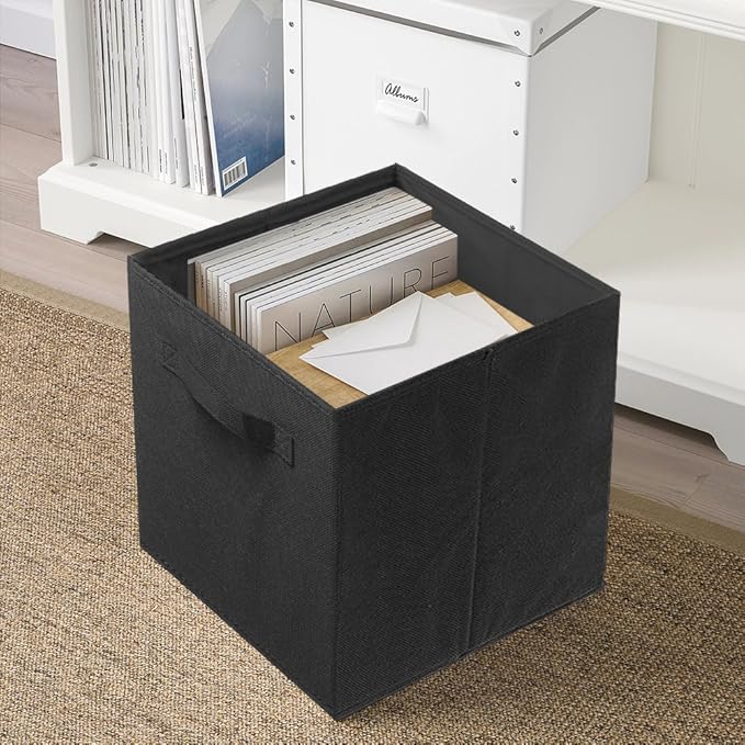PowerKing Collapsible Storage Cubes with Handles, Fabric Foldable Bins for Closet Shelves, Durable Organization Storage Bins, 10.5'' x 11'' x 10.5'' (Black, 2Pack)
