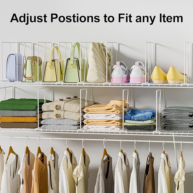 Wire Shelf Dividers for Closet: Tall 12 Pack 12-inch Deep Wire Rack Accessories - Adjustable Purse Organizer for Clothes Handbags - Metal Pantry Separators
