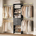 W2 Closet System with 2 Drawers, 3.5FT-7.7FT Closet Organizer System with 4 Chrome-Plated Telescopic Rods & 5 Adjustable Shelves, Custom Wood Walk-In Closet Clothing Rack, Black