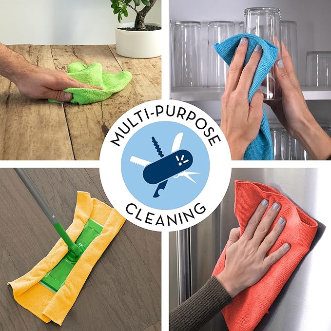 S&T INC. 12 Pack 12" x 16" Microfiber Cleaning Cloth, Bulk Microfiber Towel for Home, Reusable and Lint Free Microfiber Towels for Cars, Assorted Colors