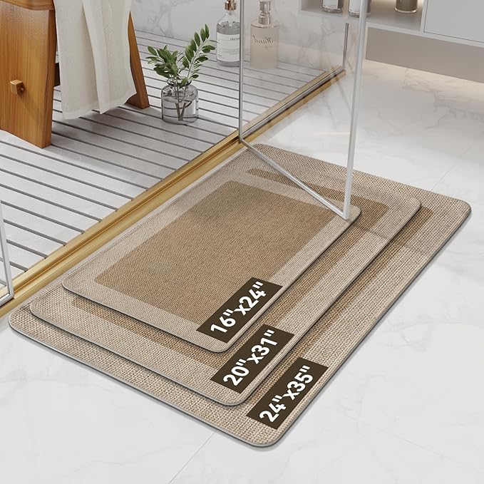 YDKGL Bathroom Rugs, Ultra Thin Bath Mat Fit Under Door Super Absorbent Quick Dry Non Slip Washable Bath Rugs, Rubber Backing Shower Mat Outside Shower