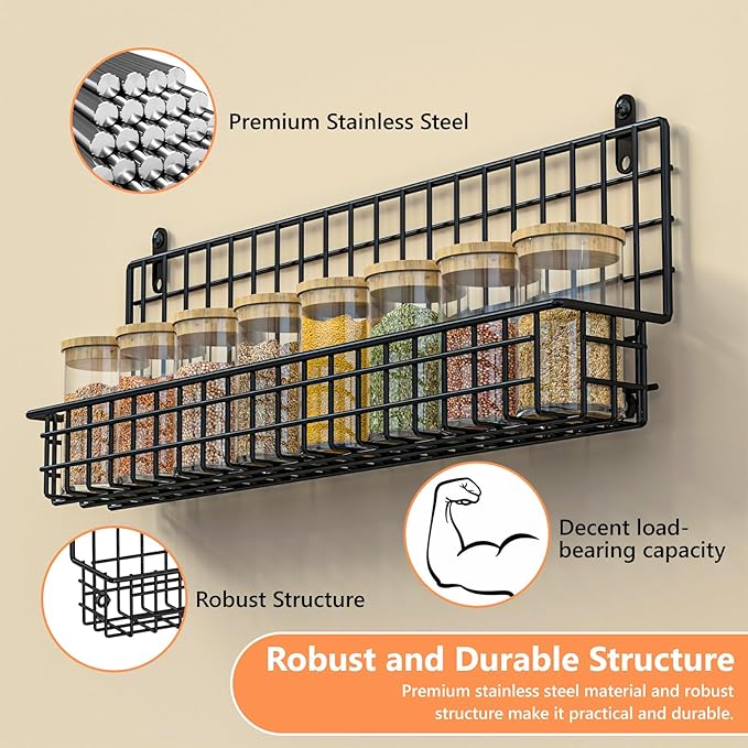 X-cosrack Spice Rack Organizer, 5-Tier Spice Rack for Wall, Stackable Hanging Spice Jars Storage Racks, Great for Kitchen and Pantry, Up to Storage 48 Jars(Patent No.:D909138S)