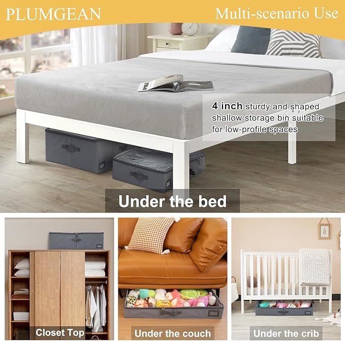 4-Inch Under Bed Storage Containers (3-Pack) | Sturdy Sidewalls | Clear Cover & Label Holder | Underbed Organizer for Crib/Couch | Stores Clothing/Blankets/Wrapping Paper/Toys