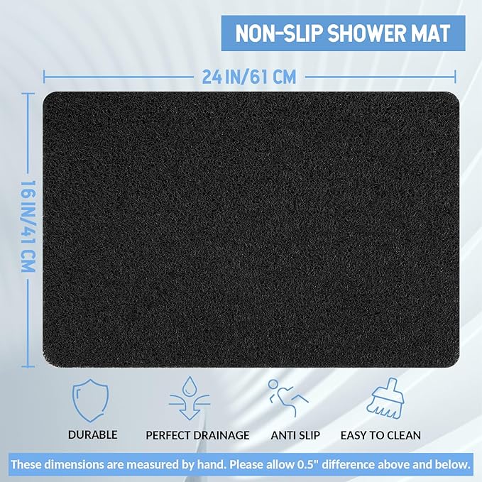 Hargiis Non-Slip Bathtub Mat, Anti Slip Shower Mat, Fast Drying Bathtub Mats, Foot Scrubber Mat, Anti Slip Mat for Tub, Floor, Bathroom, Kitchen, Home, Hotel (Black 24"×16")