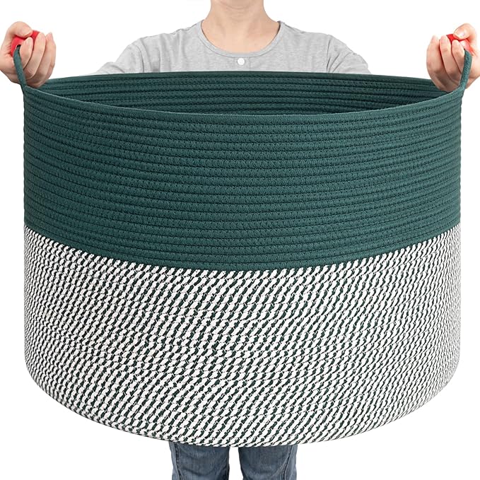Goodpick Large Storage Basket 22" x 14", Woven Baby Storage for Blanket Living Room, Laundry Organizer for Clothes, Toys, Christmas Basket for Gifts, Green