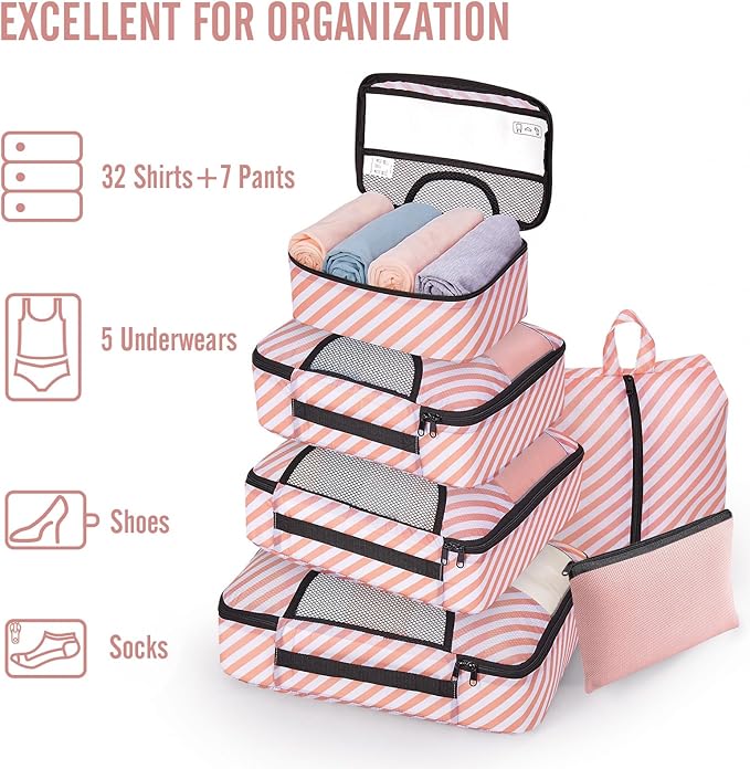 Veken 8 Set Packing Cubes for Travel Essentials, Suitcase Organizer Bags in 4 Sizes, Carry-On Luggage Accessories with Large Laundry & Hanging Toiletry Bag, Must-Have for Airplane, Road Trip & Camping
