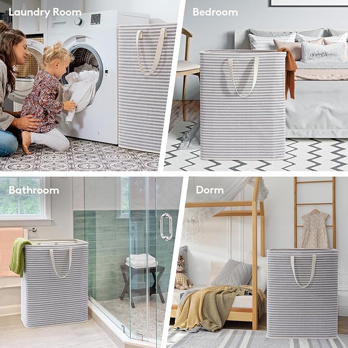 Lifewit 3 Pack Laundry Hamper Large Collapsible Laundry Baskets, Freestanding Waterproof Clothes Hamper with Easy Carry Handles in Laundry Room Bedroom Bathroom College Dorm, Grey, 3 x 125L