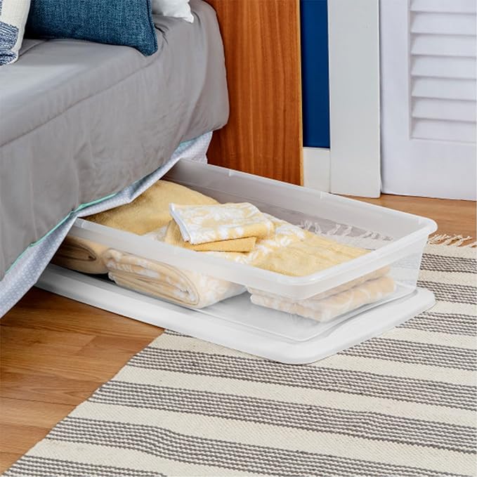 Sterilite 24-Pack 41 Quart Storage Box, Stackable Clear Plastic Bins with Snap-On Lids - Heavy-Duty Organizing Containers for Closet, Bathroom, and Office