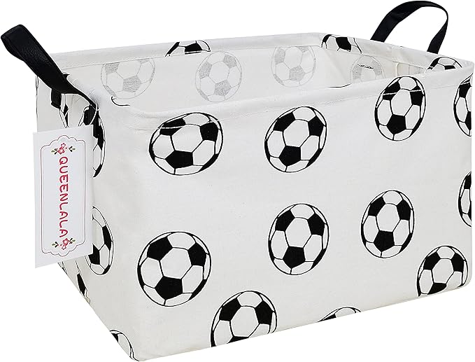 QUEENLALA Rectangular Laundry Hamper/Foldable Nursery Laundry Basket for Organizing/Storage Bin Baskets/Children Toy Office Bedroom/Toy Bin Closet Shelf Baskets（Rec-Football）