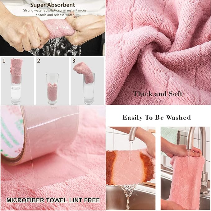 10 Pack Kitchen Cloth, Microfiber Dish Towels Washcloths, Super Absorbent Coral Velvet Dishtowels, Premium Cleaning Cloths,Non-Stick Oil Quick Dry DishTowels, Soft Tea Towels, Table Cleaning Cloths.