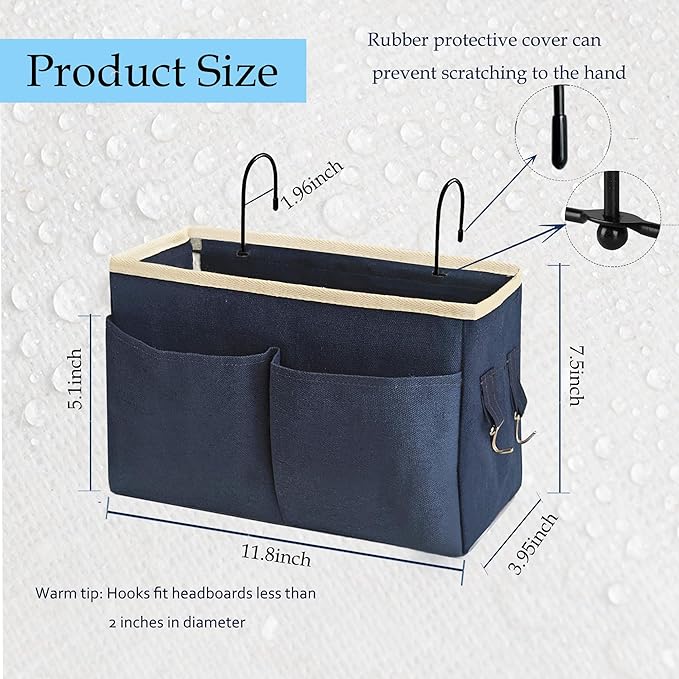 Someteth Bedside Caddy Bedside Hanging Storage Basket Multi-Function Organizer Caddy for Bunk and Hospital Beds Dorm Rooms Bed Rails, Can be Placed Glasses Books Mobile Phones（Navy Blue）