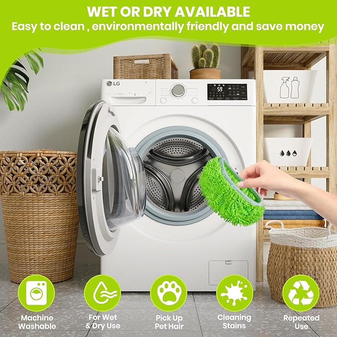 8 Pack Chenille Mop Pads, Reusable Mop Refills for 10''–12'' Flat Mops, Washable Wet & Dry Pads for Hard Floors, Compatible with Swiffer Sweeper Mops