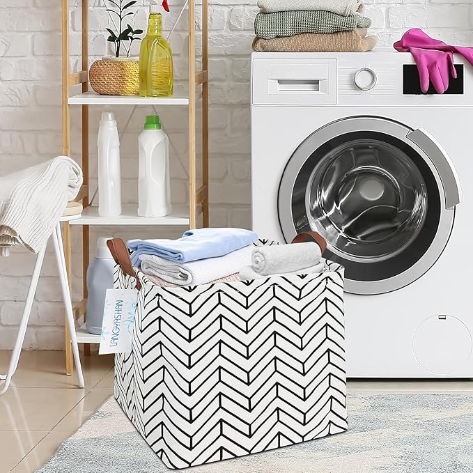LANGYASHAN Square Storage Baskets Waterproof Canvas Children Laundry Nursery Hamper for Shelves Gift Baskets Toy Organizer Room Decor (Geometric)