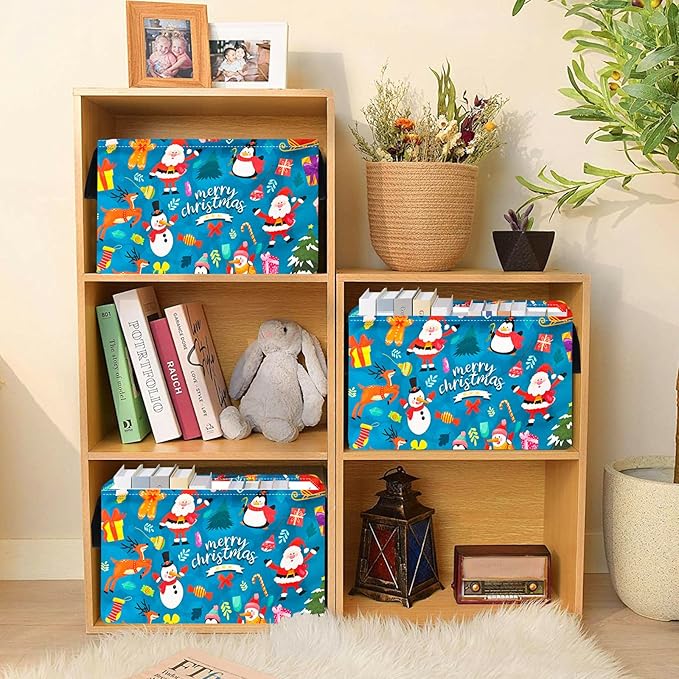 Christmas Basket for Kids Gingerbread Santa Claus Snowman Storage Baskets Collapsible Nursery Hamper Waterproof Clothes Toy Bin Book Shelf Gift Basket Cube Xmas Party Decor